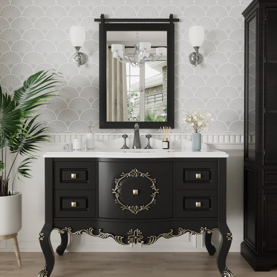 Farmhouse Barn Door Solid Wood Frame Bathroom Vanity Wall Mirror