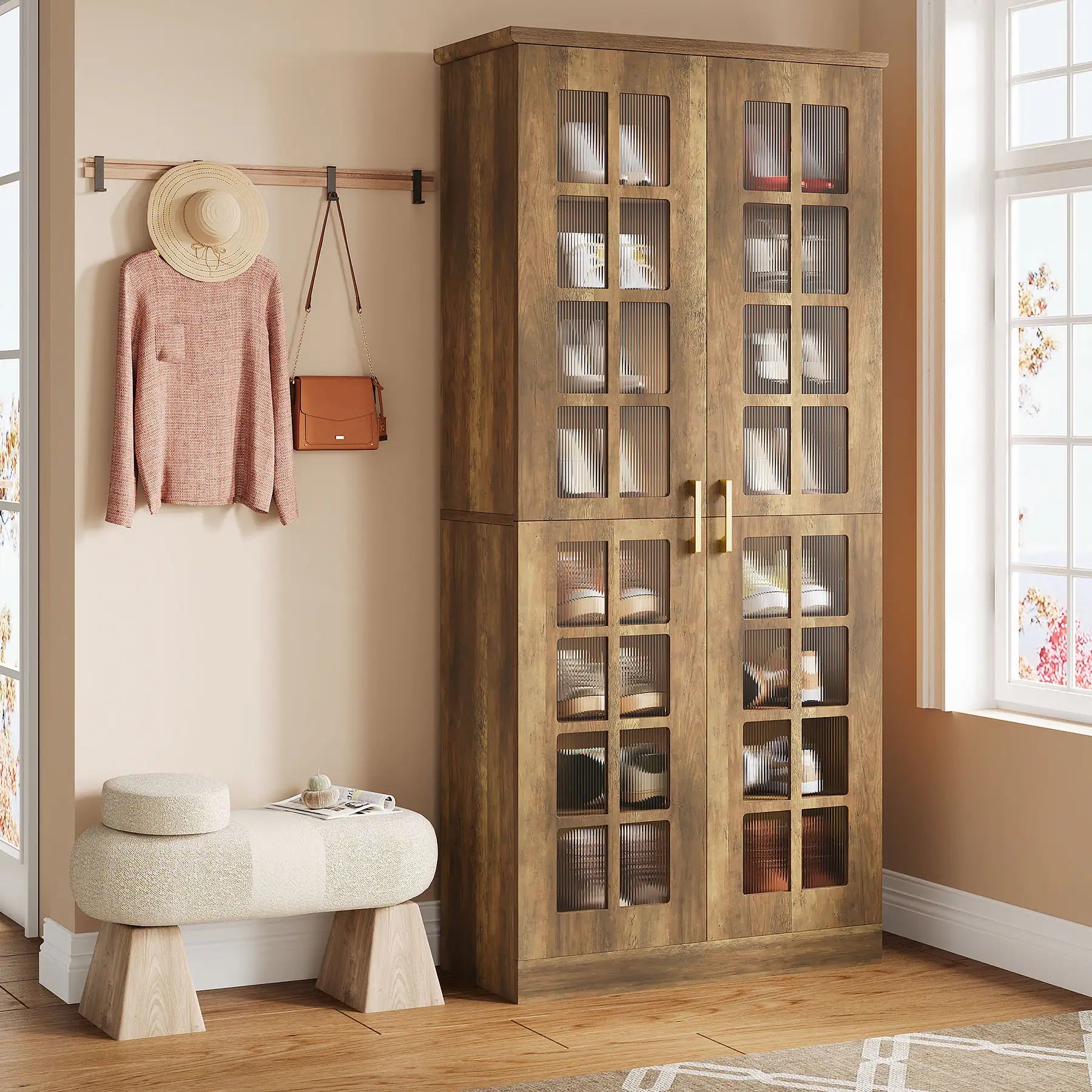 8-Tier Modern Shoe Storage Cabinet with Doors and Adjustable Shelves