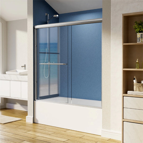 55-59" W X 56" H Bath Tub Semi-Frameless Sliding Shower Door