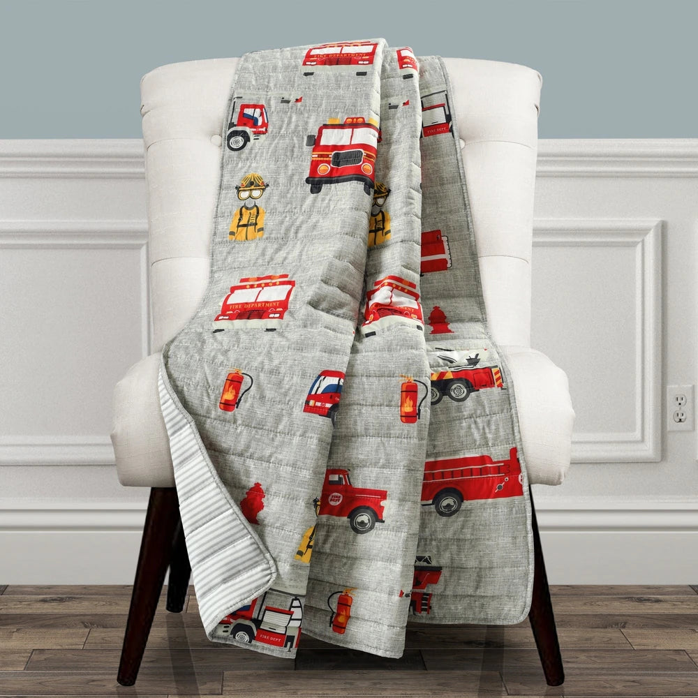 Fire Truck Reversible Print Throw Blanket