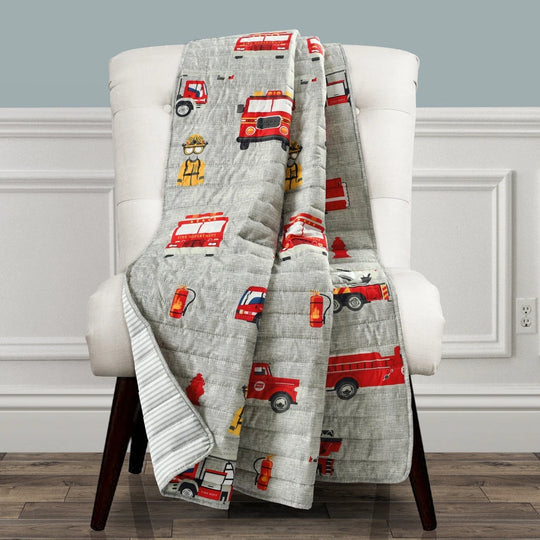 Fire Truck Reversible Print Throw Blanket