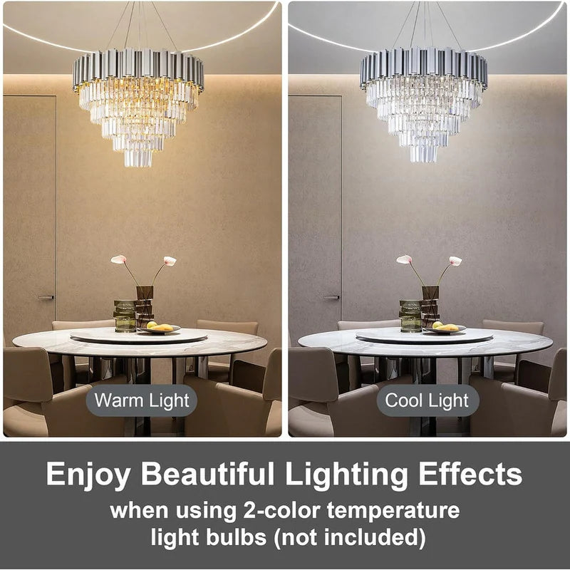 Large Crystal Chandelier - 35.4"Modern 6-Tier 17-Light Chrome Ceiling Light, Luxury K9 Crystal