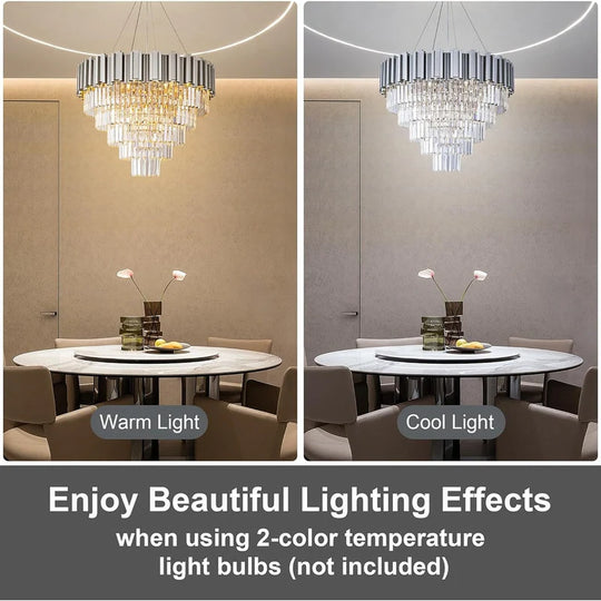 Large Crystal Chandelier - 35.4"Modern 6-Tier 17-Light Chrome Ceiling Light, Luxury K9 Crystal