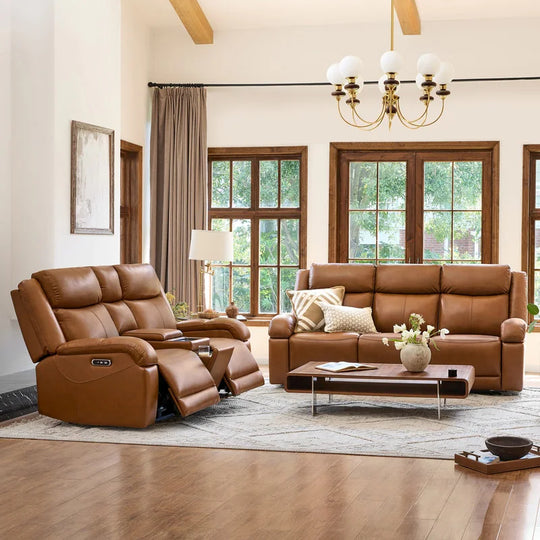 Hadlee Genuine Leather Reclining Sofa with Multi-Function Console.