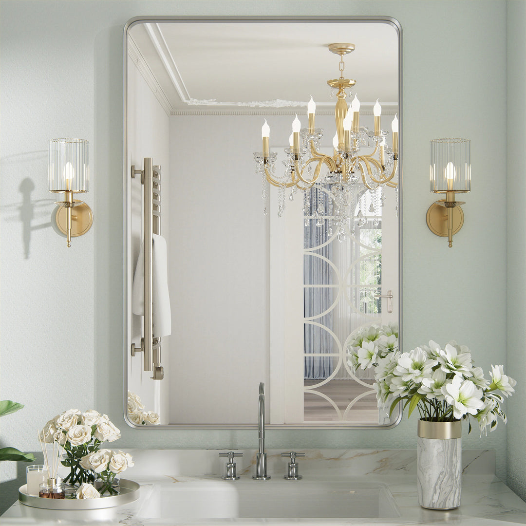 Modern Rounded Rectangle Metal Frame Wall Mirror