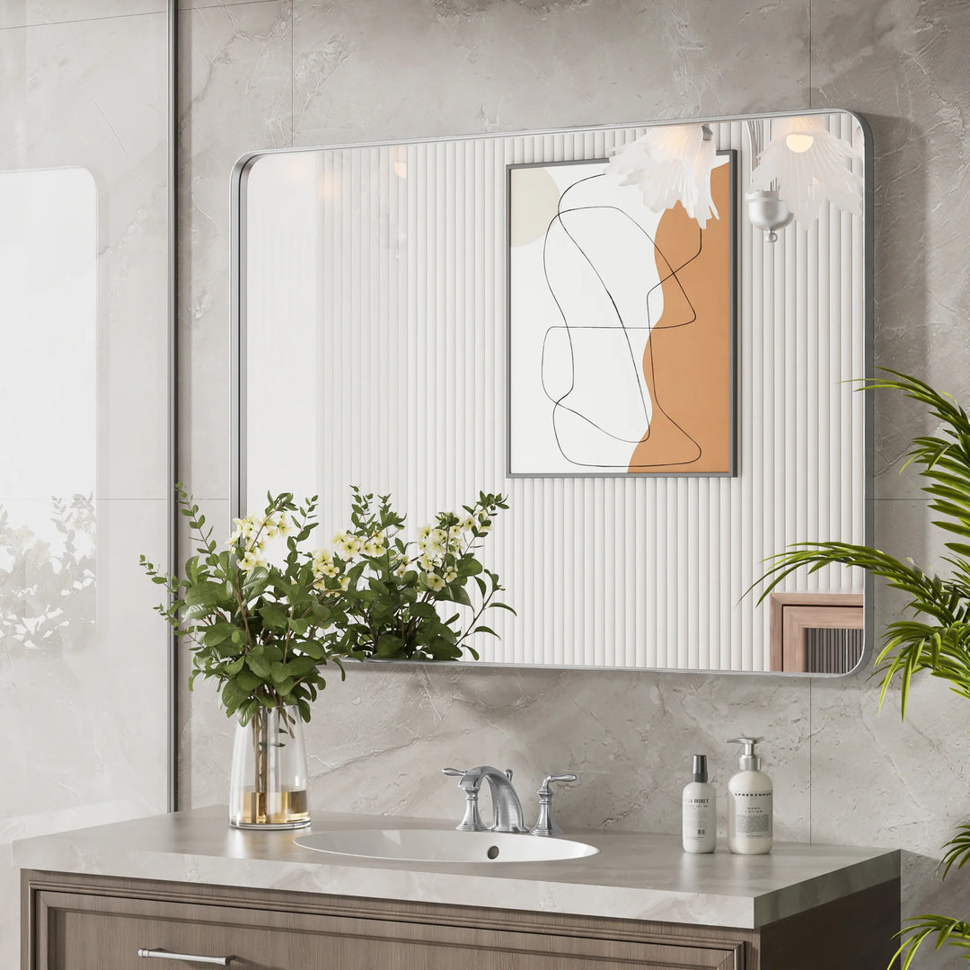 Modern Rounded Rectangle Metal Frame Wall Mirror
