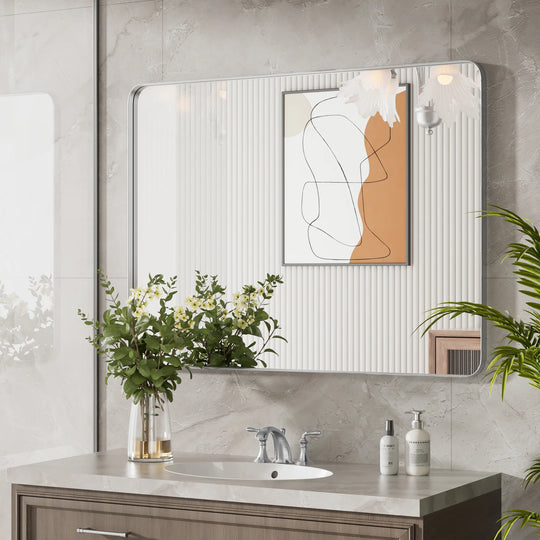 Modern Rounded Rectangle Metal Frame Wall Mirror