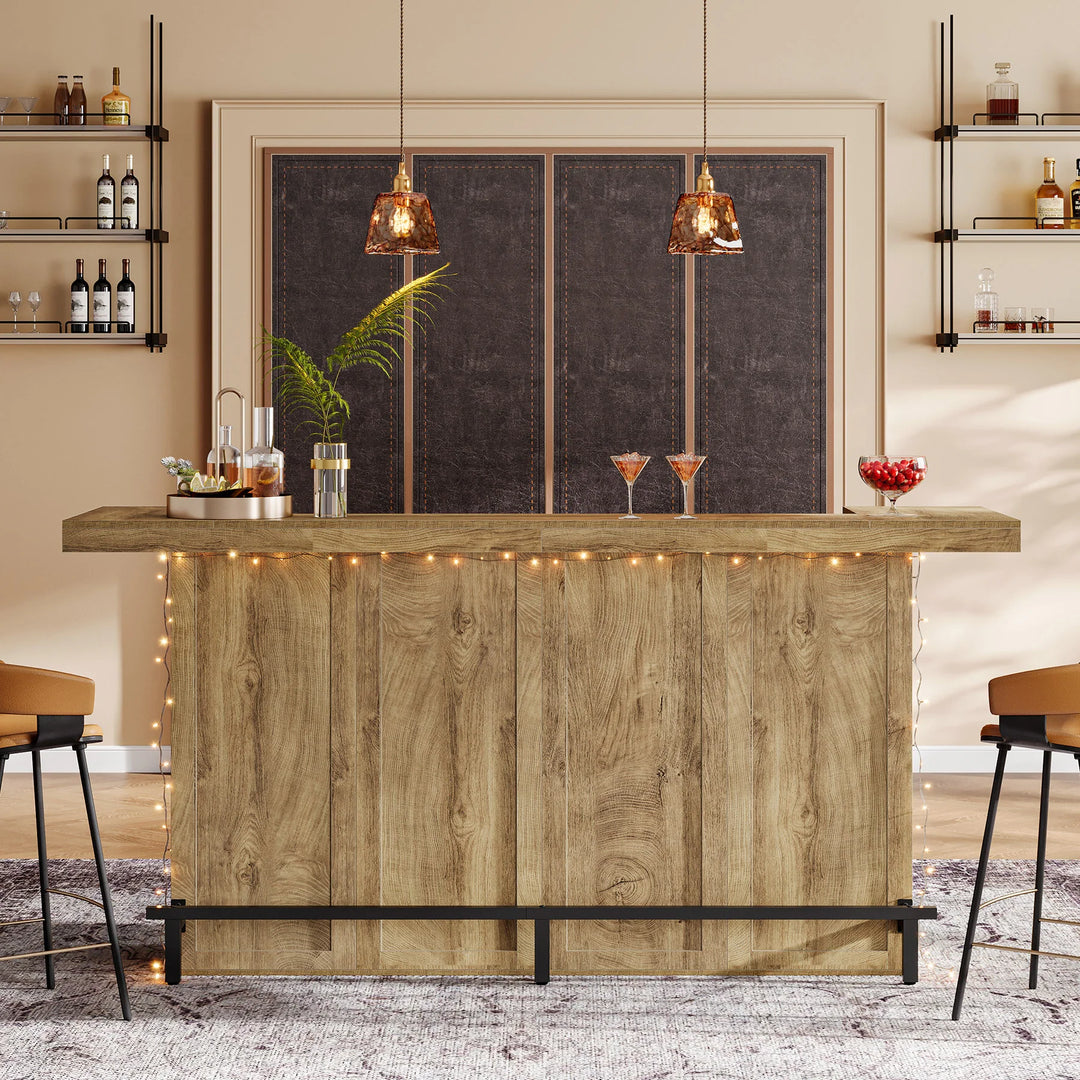 70.9" Wooden Home Bar Table with Wine Glass Holder, Pub Storage Unit Accent Table for Home Patio Basement