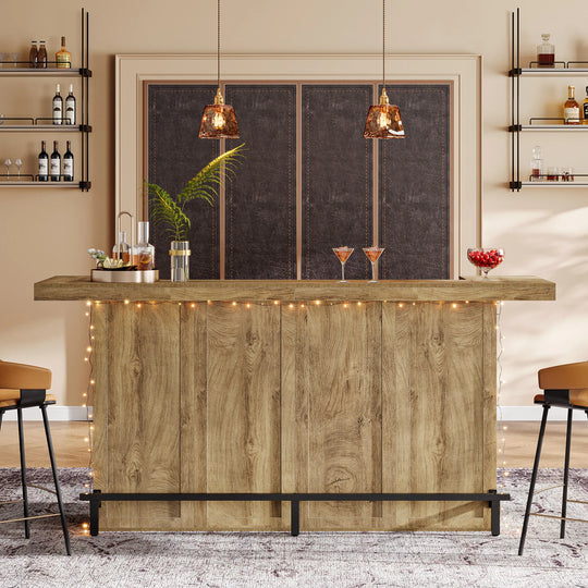 70.9" Wooden Home Bar Table with Wine Glass Holder, Pub Storage Unit Accent Table for Home Patio Basement