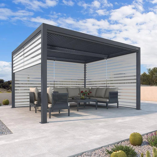 Grey Louvered Pergola Outdoor Aluminum Pergola with Adjustable Roof for Patio Grey Hardtop Gazebo