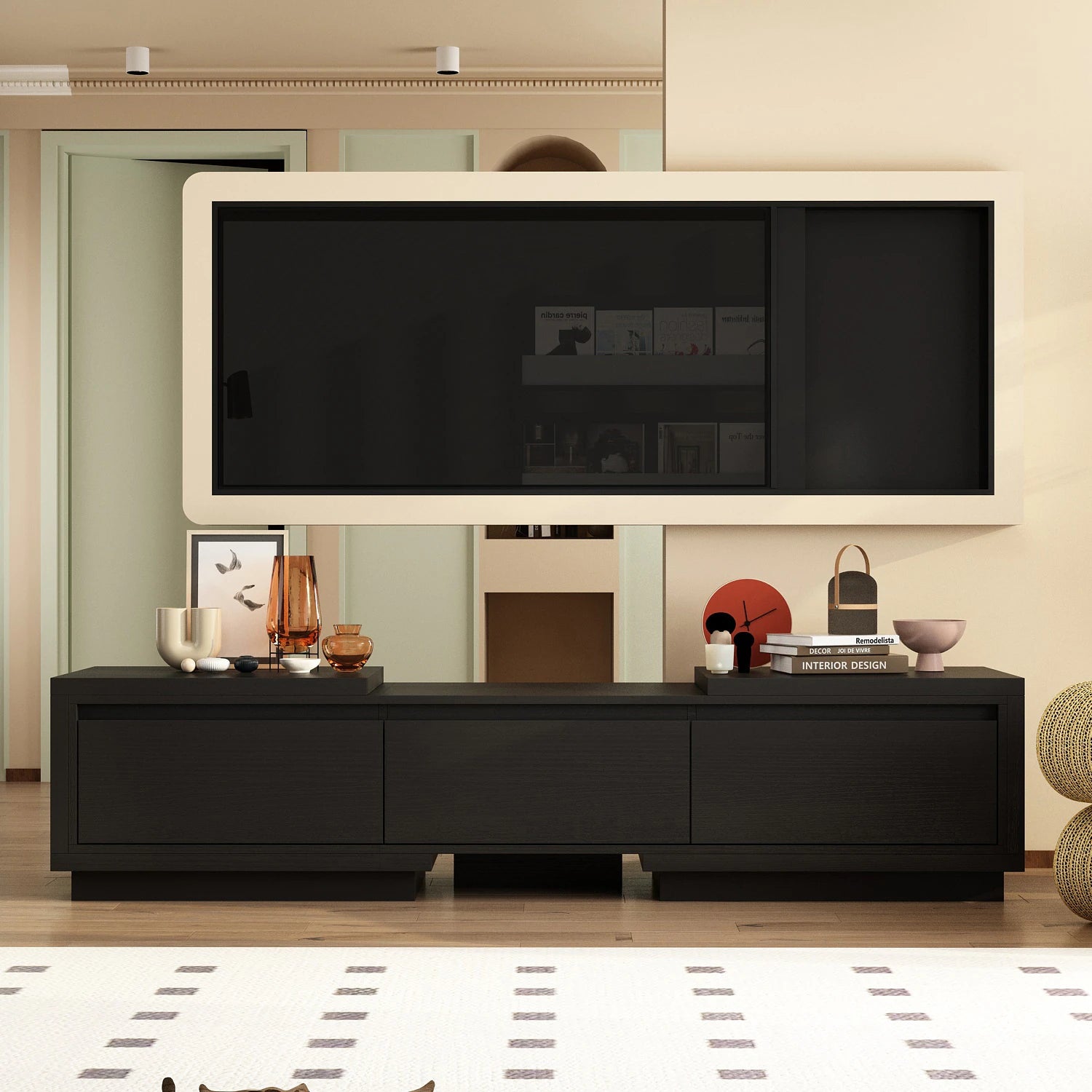 Entertainment Center Table Retracted Extendable TV Stand in Stretch