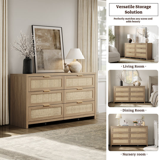 Elegant Right Angled Dresser with 6 Rattan Woven Drawers