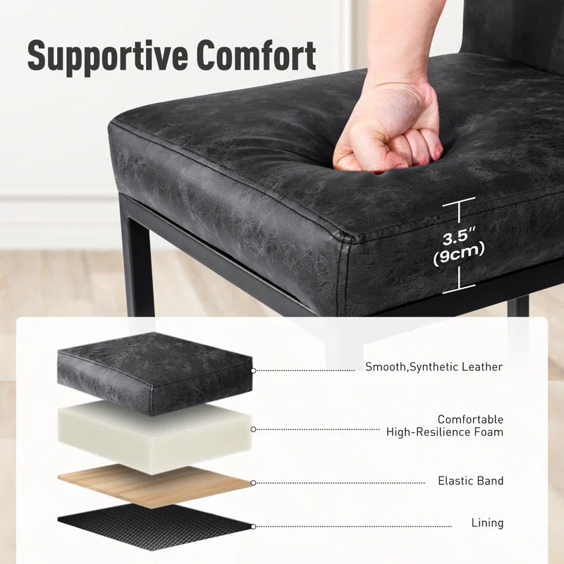 24" Modern Upholstered Kitchen Counter Stool with Metal Sled Base & Faux Leather