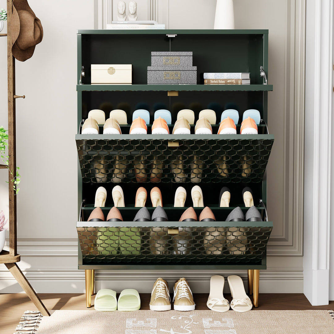 Wood 24 Pairs Shoe Storage Cabinet with 3 Flip Drawers