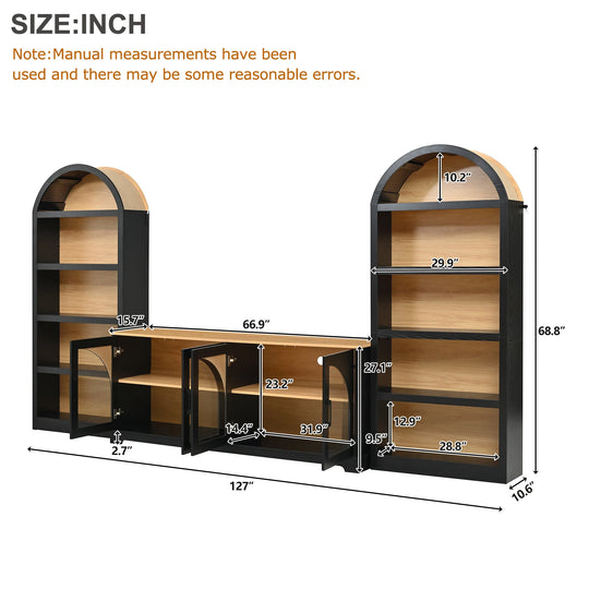 3-Piece Retro Entertainment Center for Tvs up to 70", Two-Tone Farmhouse TV Stand with Sideboard & Bookshelf