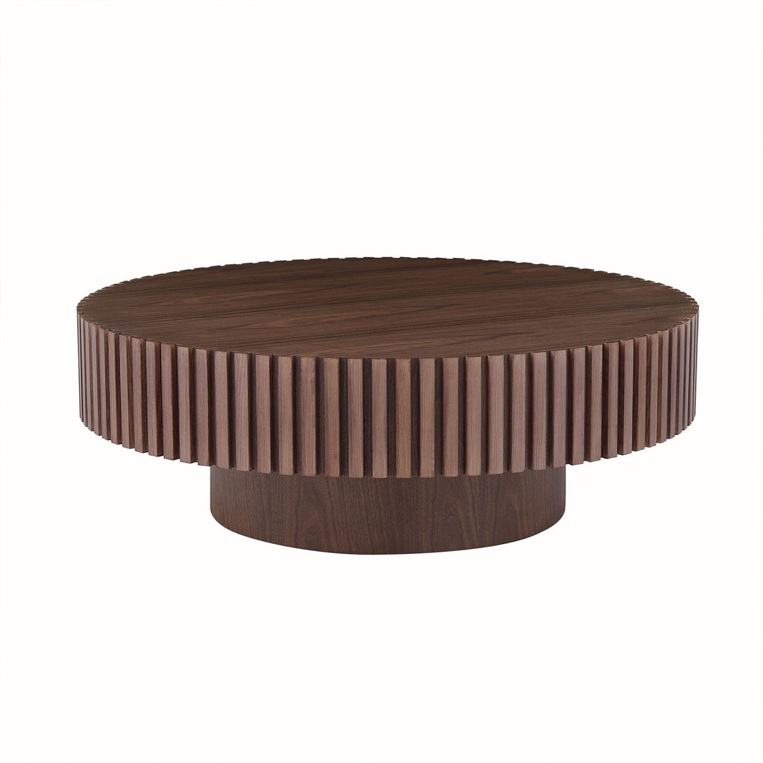 Modern Natural Black round Coffee Table with Sturdy Pedestal No Assembled