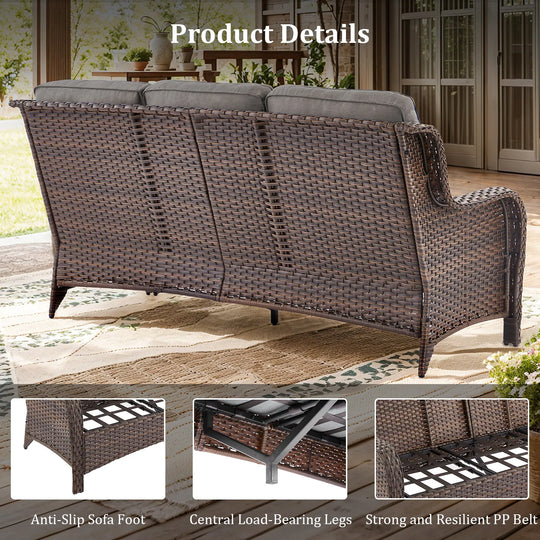 Outdoor Patio Sofa Swivel Chair with 6-Inch Thick Cushions Set