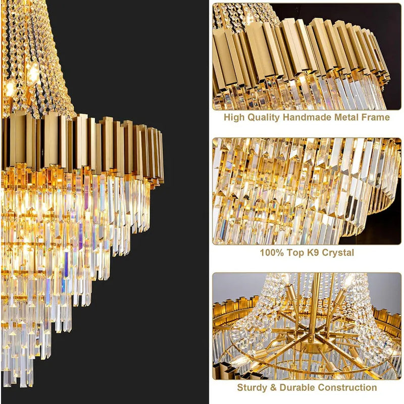 Large Crystal Chandelier - 35.4"Modern 6-Tier 17-Light Chrome Ceiling Light, Luxury K9 Crystal