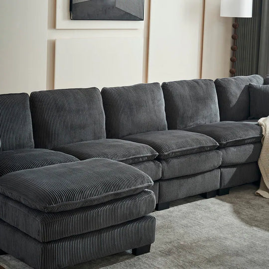 Modern U-Shaped 6-Seater Sectional Sofa with One Footstool