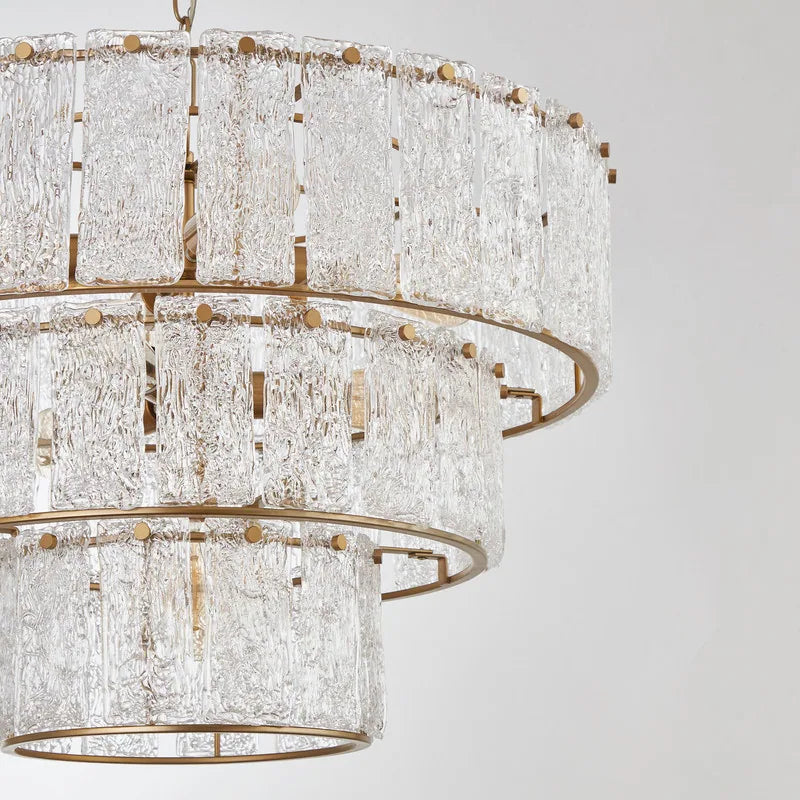 8-Light 3 Tiered Glass Chandelier Pendant Lights - W27.75" X H85"