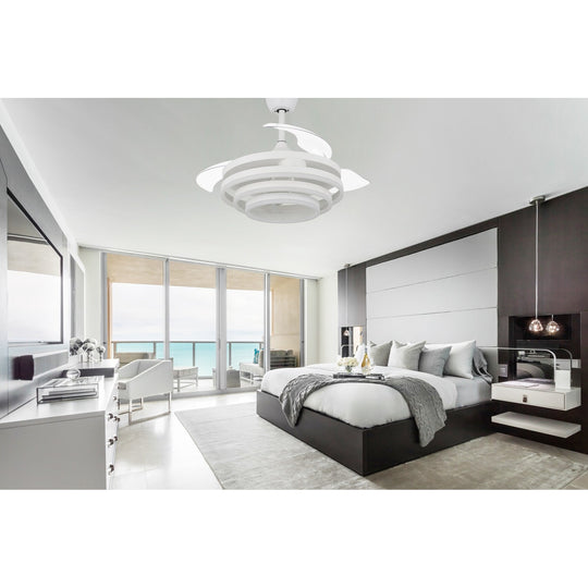 42In. DIY Shape Retractable Ceiling Fan with Lights, 6-Speed DC Motor Modern Ceiling Fan with LED Light and Remote