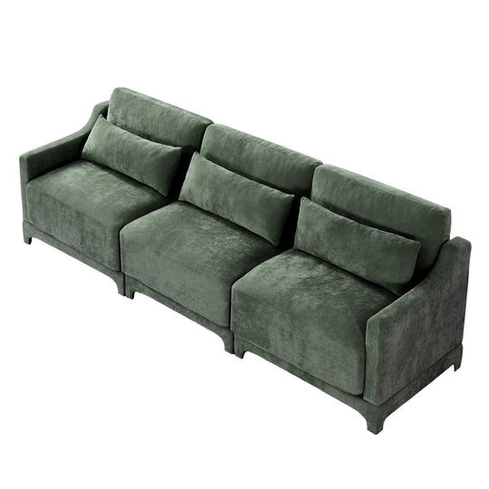 Modern Chenille 4-Seater Sofa with 2 Ottoman, Lumbar Cushions, Ergonomic Backrest, High-Resilience Spongeand Tufted Armrests