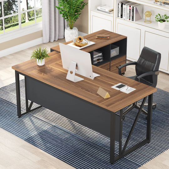 63" L-Shaped Computer Desk with 47 Inches Lateral File Cabinet, Executive Desk Home Office Furniture Desk Set