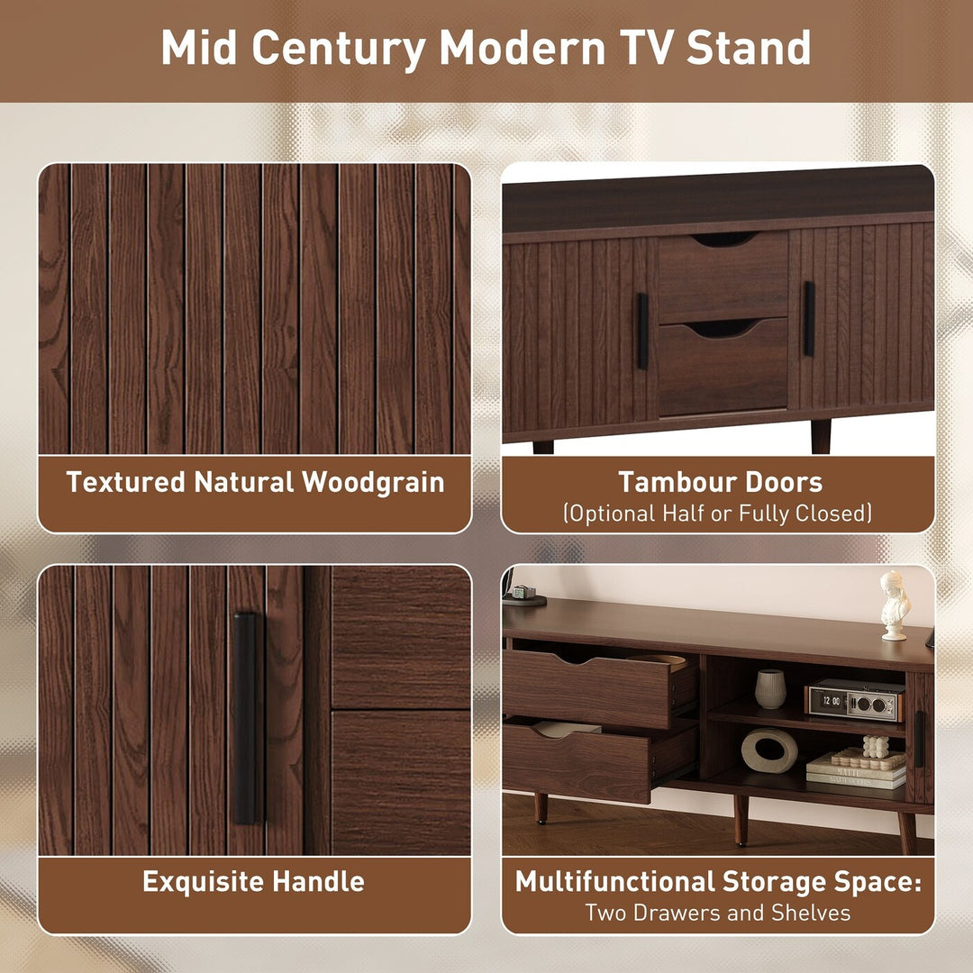 70 in Modern TV Stand with Rattan Doors - N/A