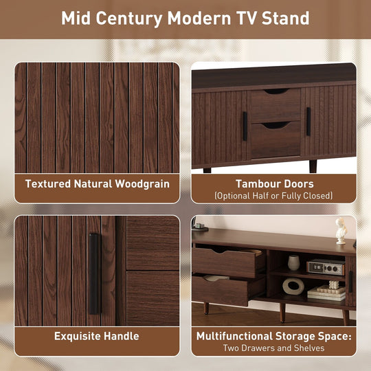 70 in Modern TV Stand with Rattan Doors - N/A
