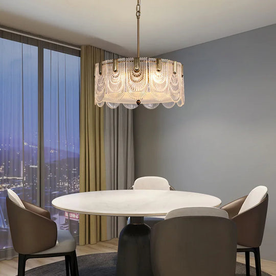 20 In. Gold Modern Glass Chandelier 5-Light Glam Dimmable Pendant Light Fixture for Dining Room