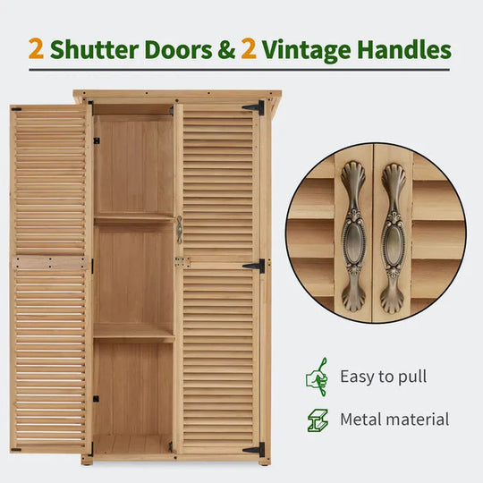 Outdoor Storage Cabinet Shed, Shuttered Doors with Lock, Wooden 0709 / 0808 / 1900