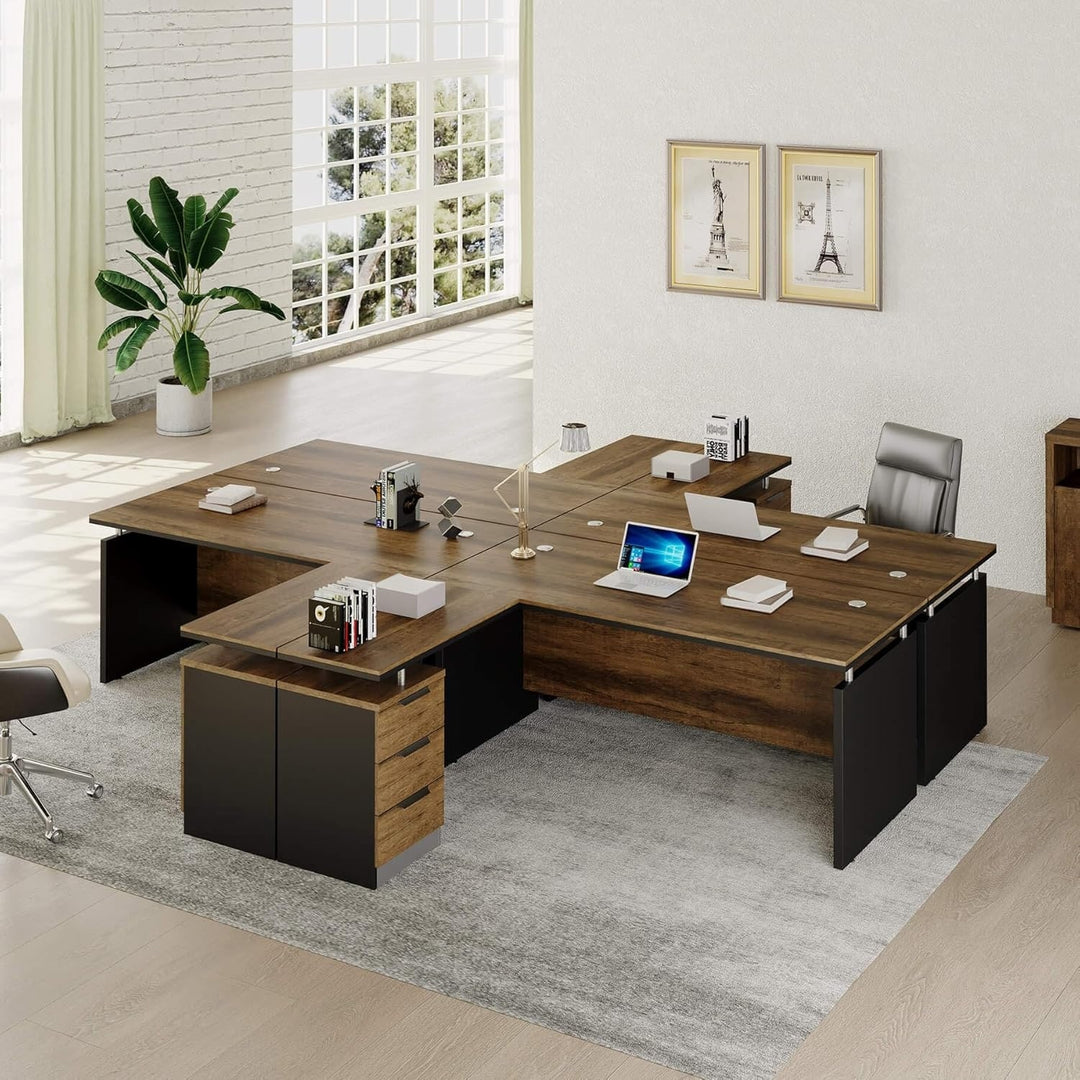 WESOME 63-Inch L Shaped Executive Desk, Industrial Modern Office Desk with 3 Storage Drawers