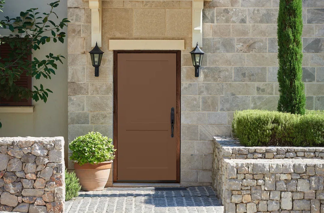 Stratton Contemporary Unfinished Smooth Fiberglass Prehung Front Entry Door by Prestige Door