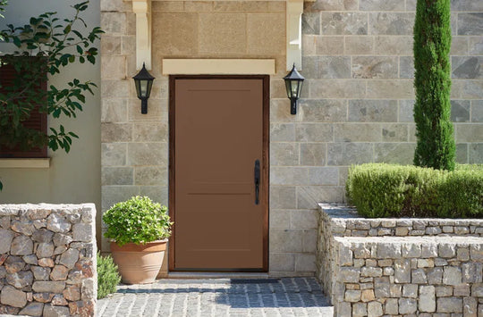 Stratton Contemporary Unfinished Smooth Fiberglass Prehung Front Entry Door by Prestige Door