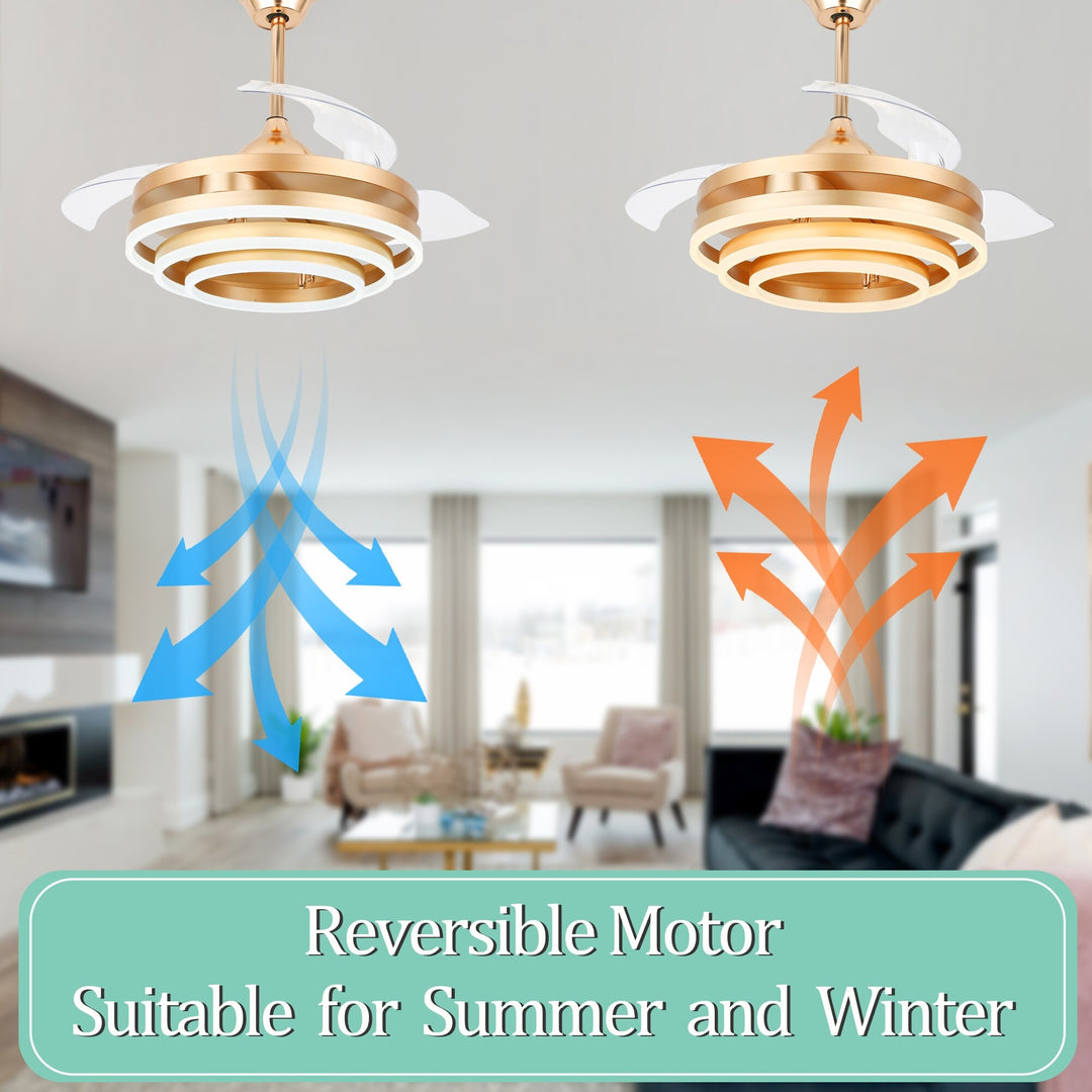 42In. DIY Shape Retractable Ceiling Fan with Lights, 6-Speed DC Motor Modern Ceiling Fan with LED Light and Remote