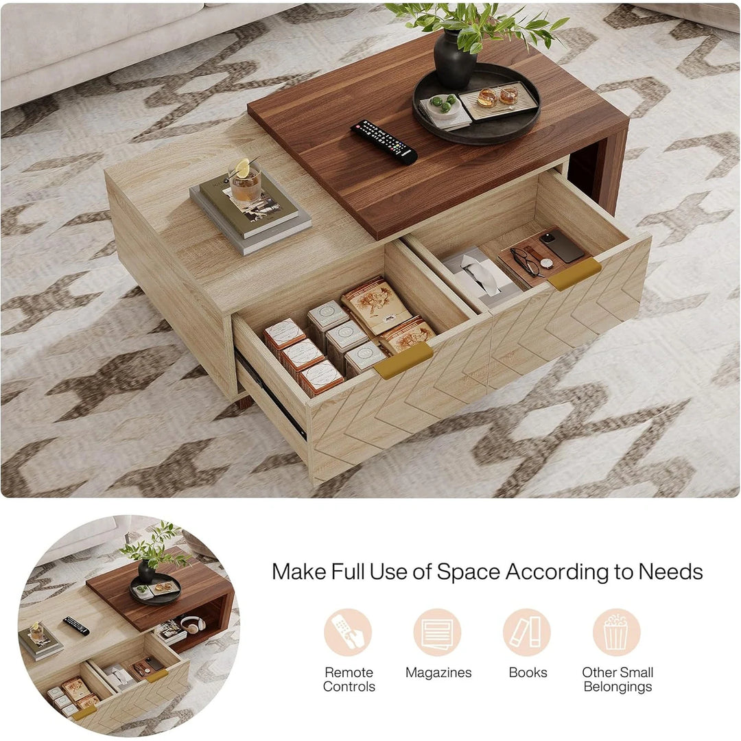 42"-65" Extendable Coffee Table, 2 Storage Drawers, Rectangular Cocktail/Center Table for Living Room