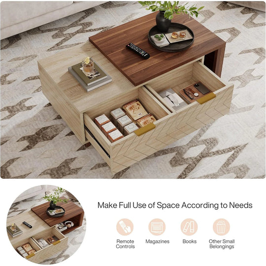 42"-65" Extendable Coffee Table, 2 Storage Drawers, Rectangular Cocktail/Center Table for Living Room