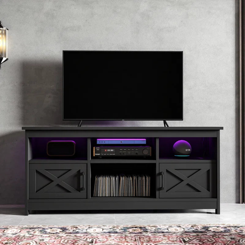 Mercato Modern Farmhouse TV Stand Media Console Media Center with LED Light and Charging Station