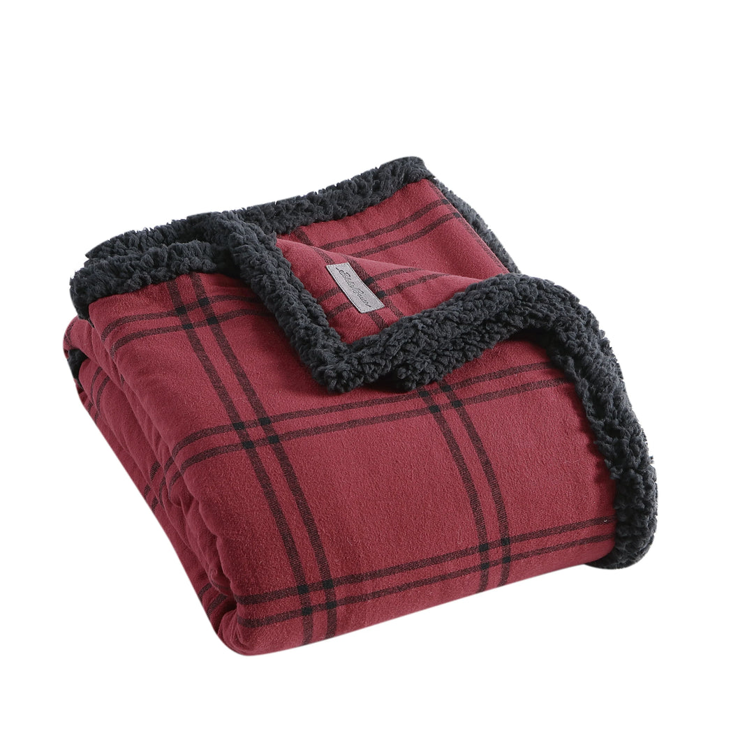 Flannel Cotton with Faux Shearling Reverse Throw Blanket (50X60 Inches)