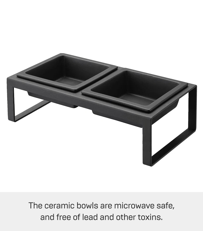 Steel and Ceramic Pet Food Stand, 2 Bowls for Food and Water, Tall, 1.25 Cups