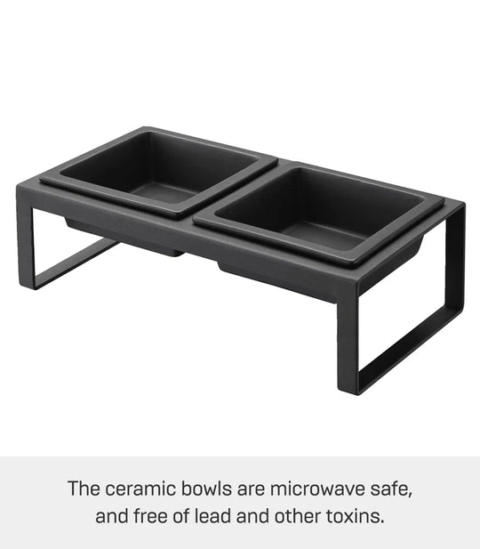 Steel and Ceramic Pet Food Stand, 2 Bowls for Food and Water, Tall, 1.25 Cups