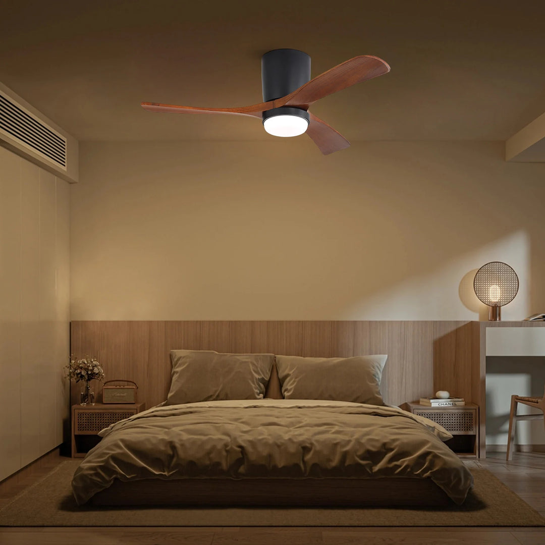 Sofucor 42"/48"/ 52"/60"Noiseless Walnut Wood Ceiling Fan with Remote Control, Integrated Light Optional