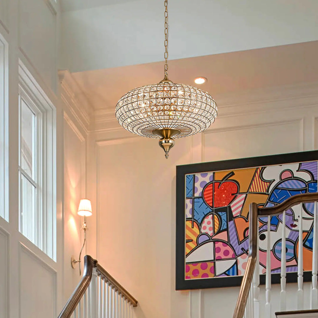 Retro French 4/5-Light Antique Brass Globe Crystal Chandelier for Living/Dining Room