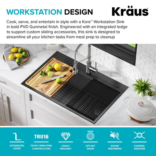 Kore Workstation Drop-In Stainless Steel Kitchen Sink