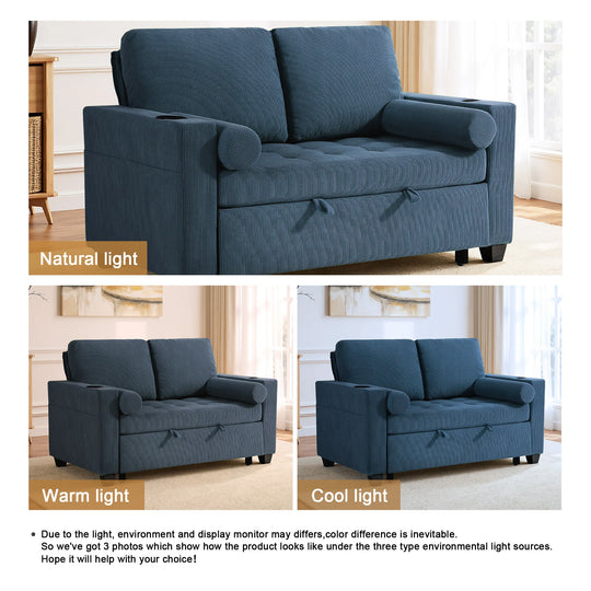 3-In-1 Pull-Out Sleeper Sofa Bed Convertible Adjustable Multi-Functional Loveseat with USB Port