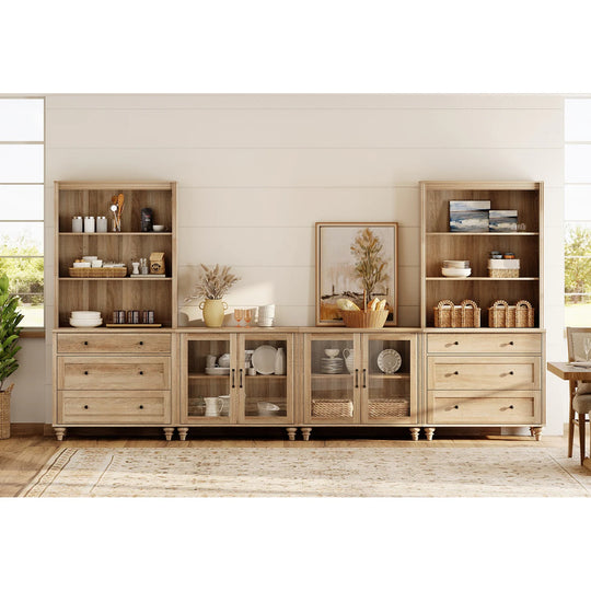 Entertainment Center with Bookshelves for Tvs up to 75", Oak