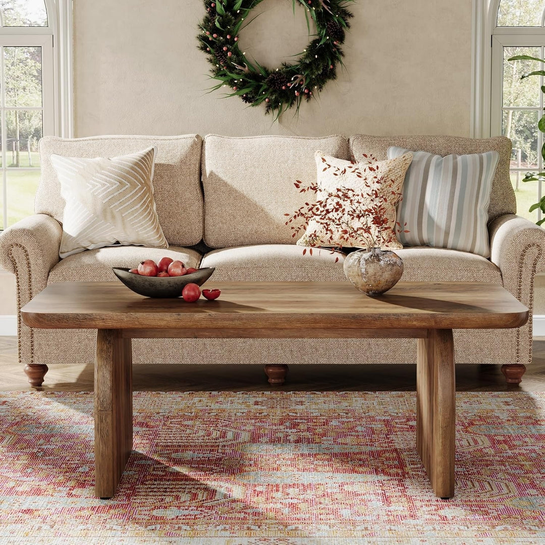 Farmhouse Rustic round Edge Rectangle Coffee Table