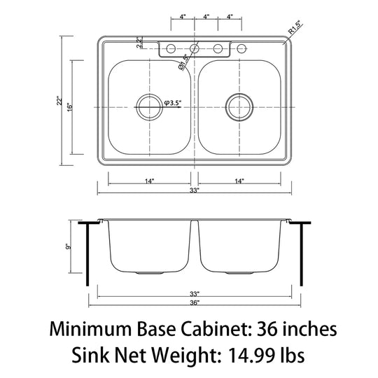 Drop in Double Bowl 304 Stainless Steel Kitchen Sink