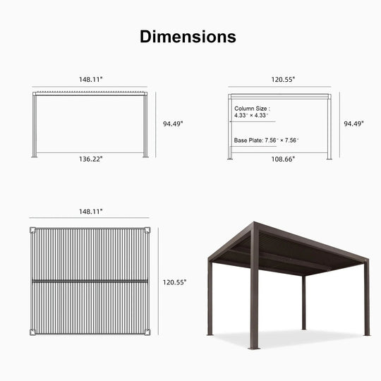 Bronze Louvered Pergola with Adjustable Roof for Deck Backyard Garden Hardtop Gazebo