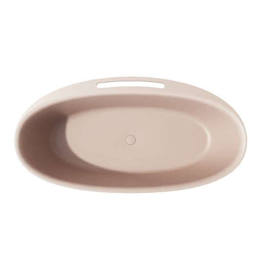 Luxury Flatbottom Solid Surface Freestanding Soaking Bathtub with Discreet Towel Slot and Drain Assembly